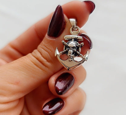 Nautical Anchor with Skull Pendant • Sterling Silver skull Pirate Handmade jewelry