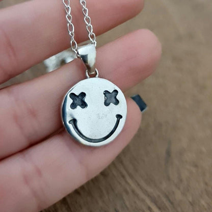 Handmade Sterling Silver Smiley Face Charm Pendant - Minimalist Jewelry