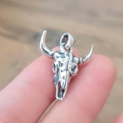Handmade Buffalo Skull 925 Silver Necklace: Gothic Western Jewelry