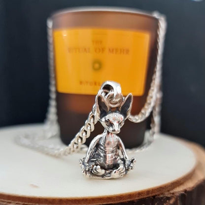 Handmade Sterling Silver Sphynx Cat Pendant: Zen Yoga Pose