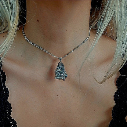 Retro topless godess held by man's arms- Pendant in 925  Sterling Silver -Unique Handcrafted Gift for Her or him