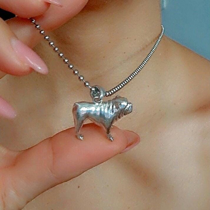 Handmade 925 Silver Bulldog Pendant: Detailed Dog Lover Gift