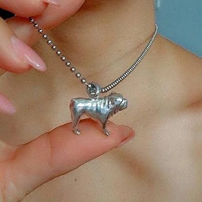 Handmade 925 Silver Bulldog Pendant: Detailed Dog Lover Gift