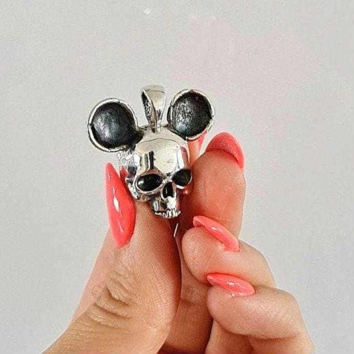 Handmade Gothic Mouse Skull Pendant: Sterling Silver Necklace