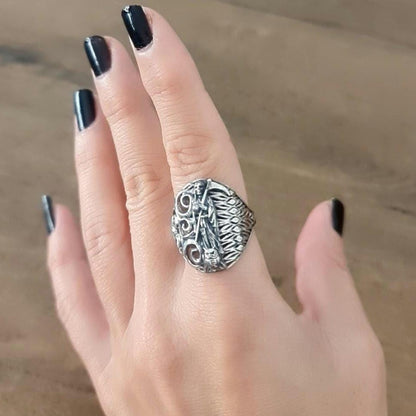 Santa Muerte Ring  925 Silver  -Saint Death Ring with modern pattern solid  Ring
