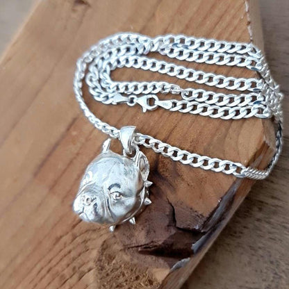 Handmade Sterling Silver American Pit Bull Pendant: Bold Dog Lover Gift