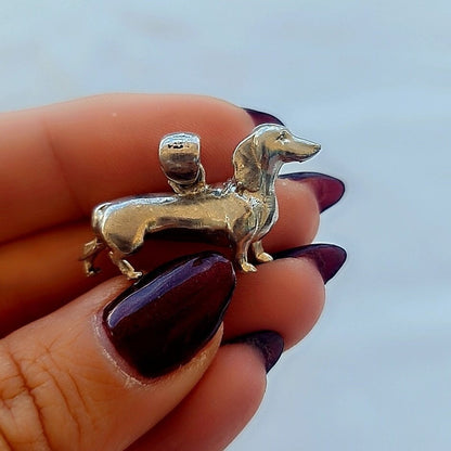 Handmade Silver Dachshund Pendant: Minimalist Dog Necklace