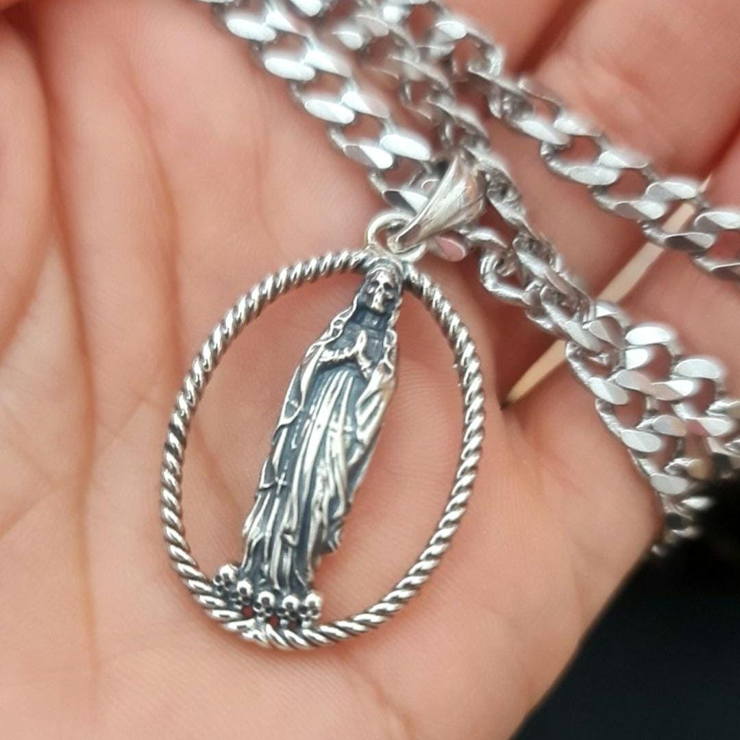 Santa Muerte Pendant with Frame 925 Silver - Grim Reaper Necklace for the Bold & Iconoclastic