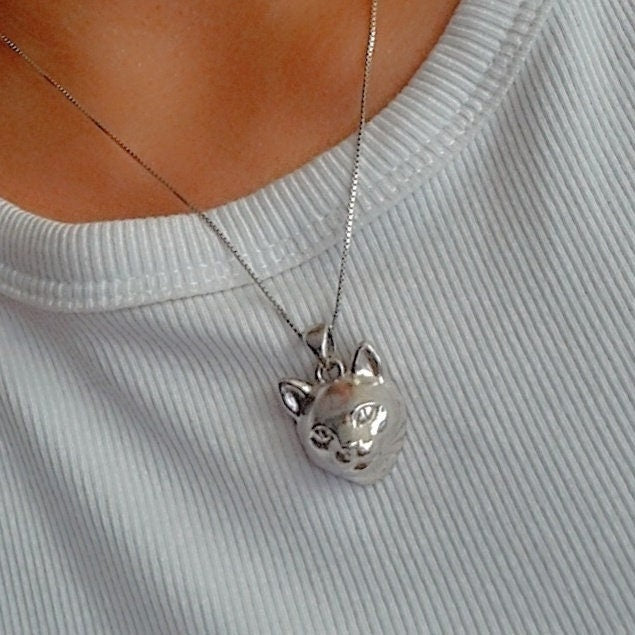 Handmade Sterling Silver Cat Pendant: Minimalist Feline Jewelry