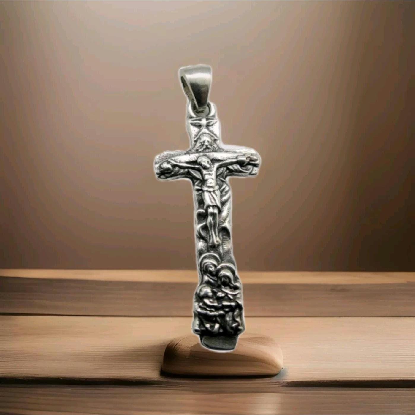 Savior Jesus Cross Pendant - 925 Sterling Silver, Religious Jewelry