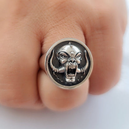Motorhead Snaggletooth War Pig Ring-Solid 925 Silver-Heavy Duty Design for the Ultimate Rockstar