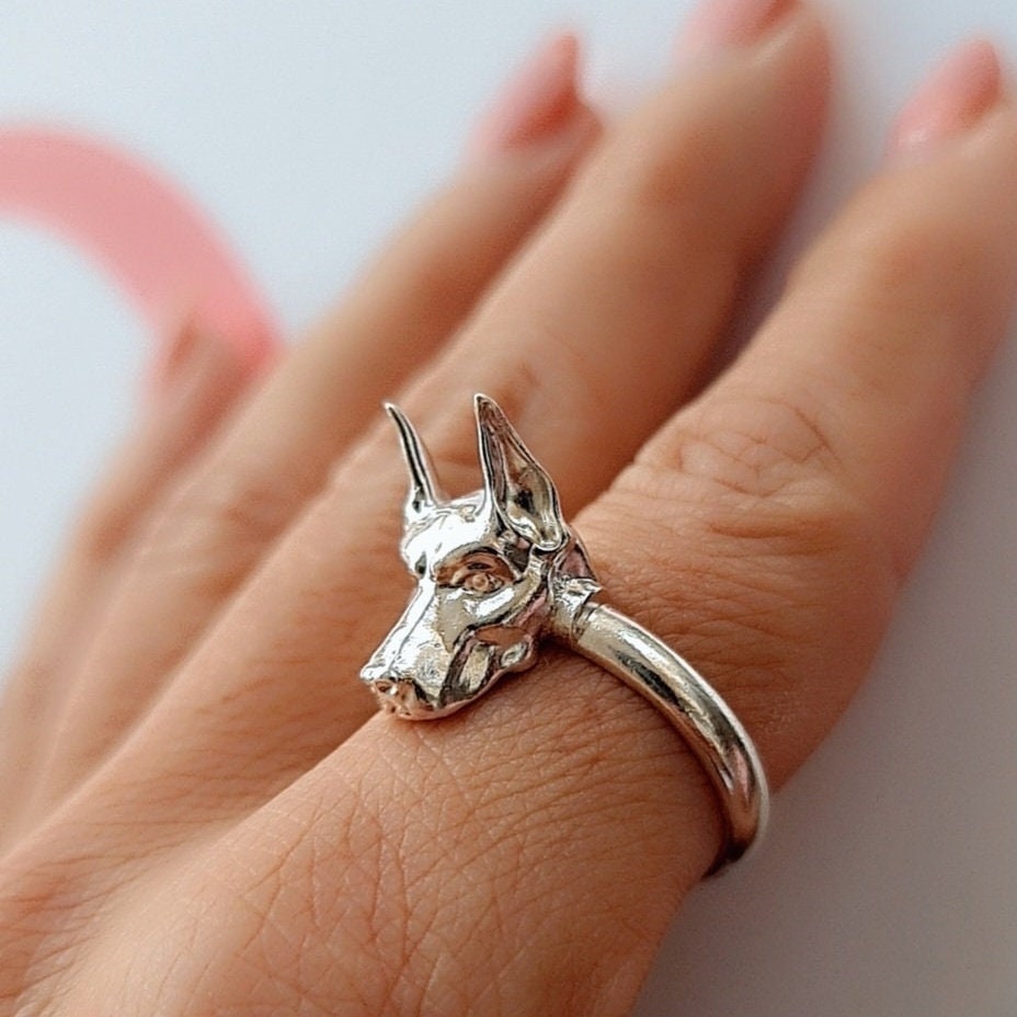 Handmade 925 Silver Doberman Pinscher Ring: Pet Lover Jewelry