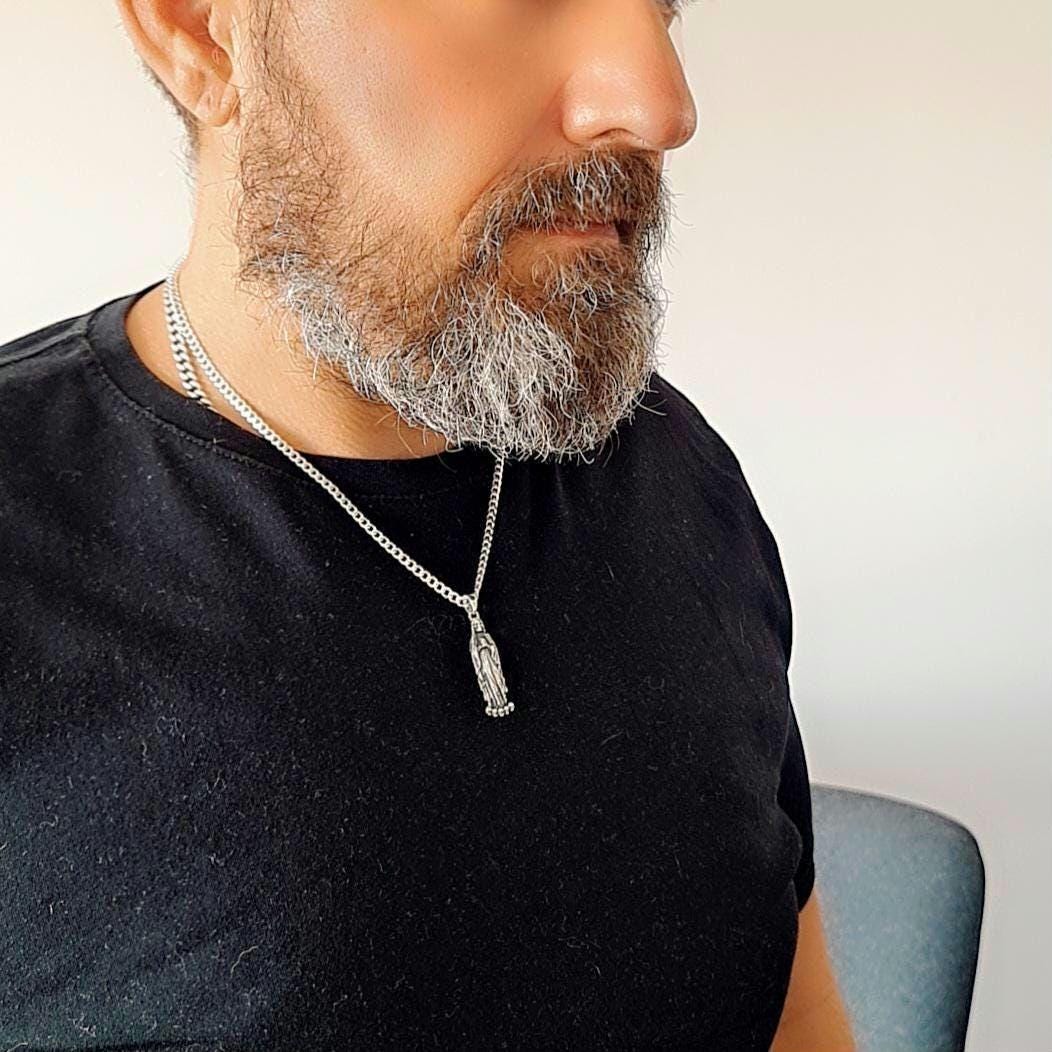 Handmade Santa Muerte Pendant  Sterling Silver Gothic Necklace