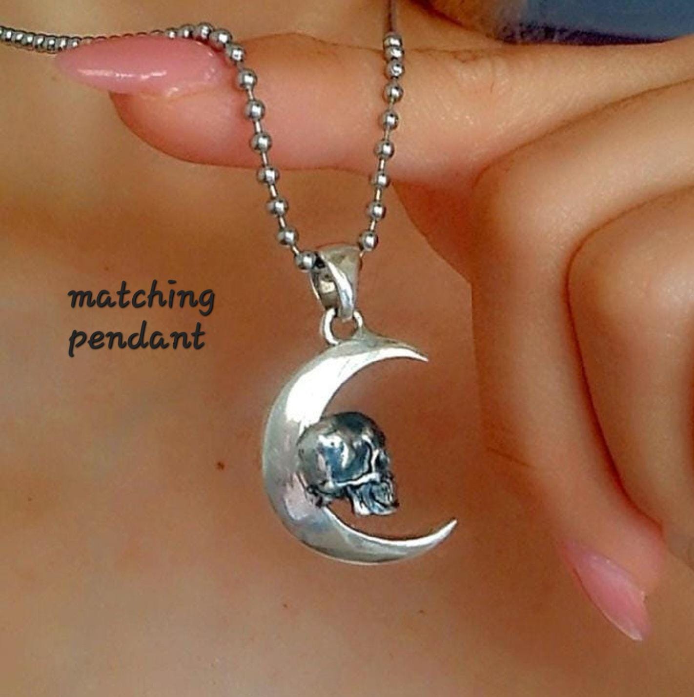 Handmade Gothic Skull Crescent Stud Earrings: 925 Sterling Silver