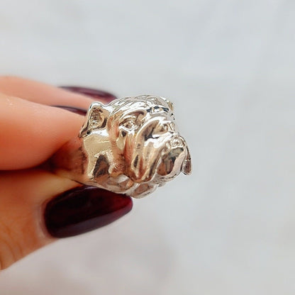 Handmade Sterling Silver English Bulldog Ring: Minimalist Dog Lover Jewelry