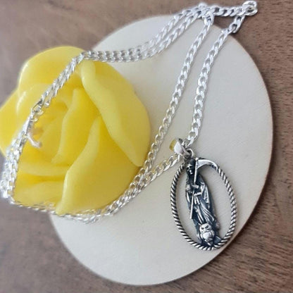 Handmade 925 Silver Santa Muerte Scythe Pendant Necklace: Gothic Style