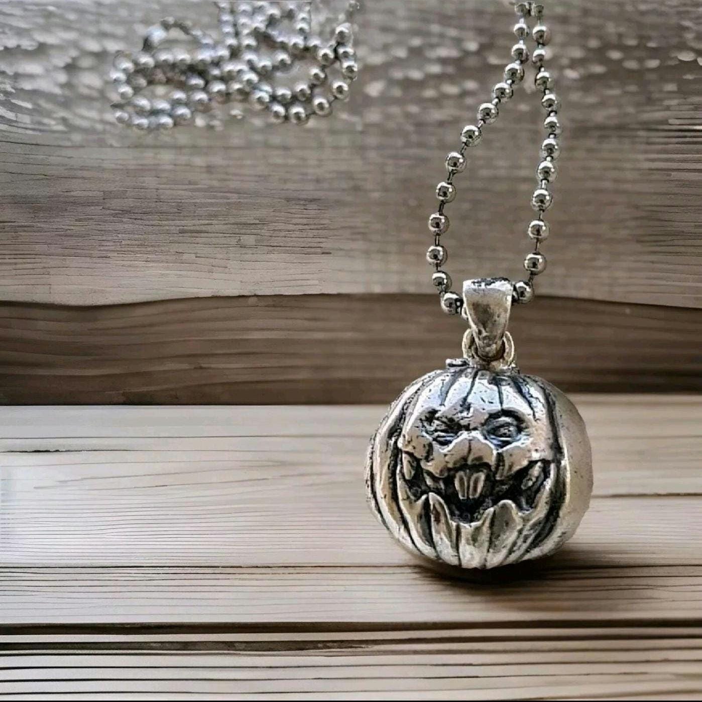 Jack-o'-Lantern Pumpkin Pendant -Spooky  Halloween Jewelry- Handmade Sterling Silver-