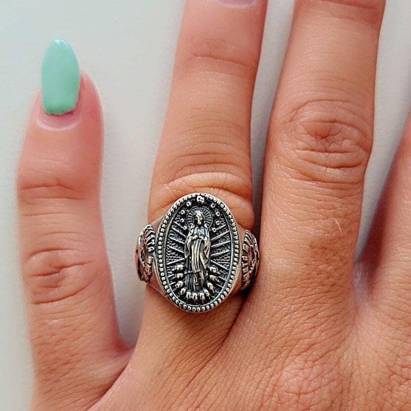 Handmade Santa Muerte Skull Ring: 925 Sterling Silver Gothic Jewelry