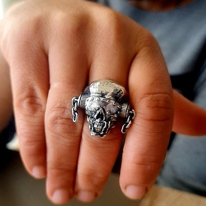 Handmade Sterling Silver Megadeth Vic Rattlehead Skull Ring - Heavy Metal Biker Jewelry