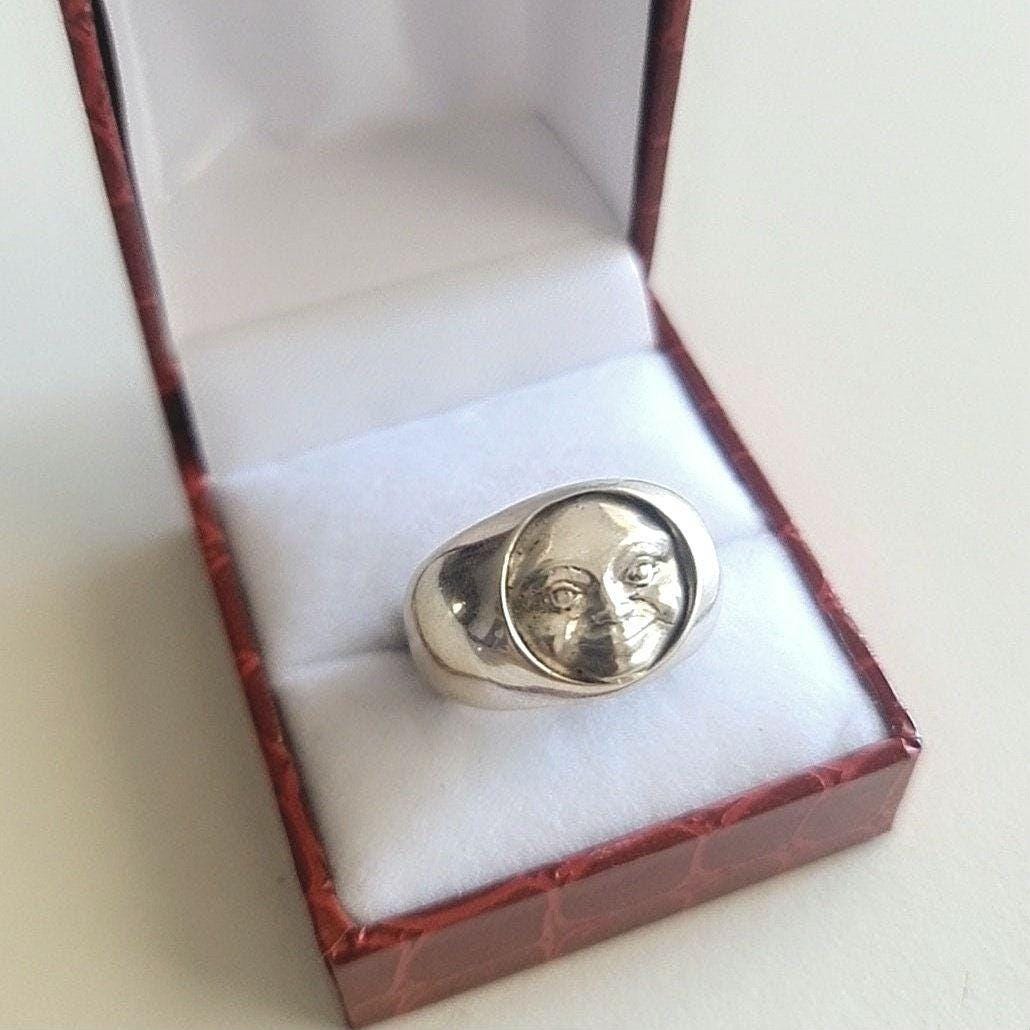 Handmade Sterling Silver Moon Face Ring - Celestial Jewelry