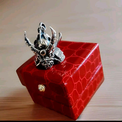 Handmade Sterling Silver Iron Maiden Senjutsu - Samurai Skull Pendant: Rocker Biker Jewelry