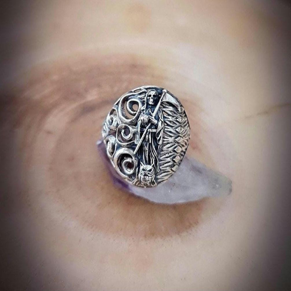 Santa Muerte Ring  925 Silver  -Saint Death Ring with modern pattern solid  Ring