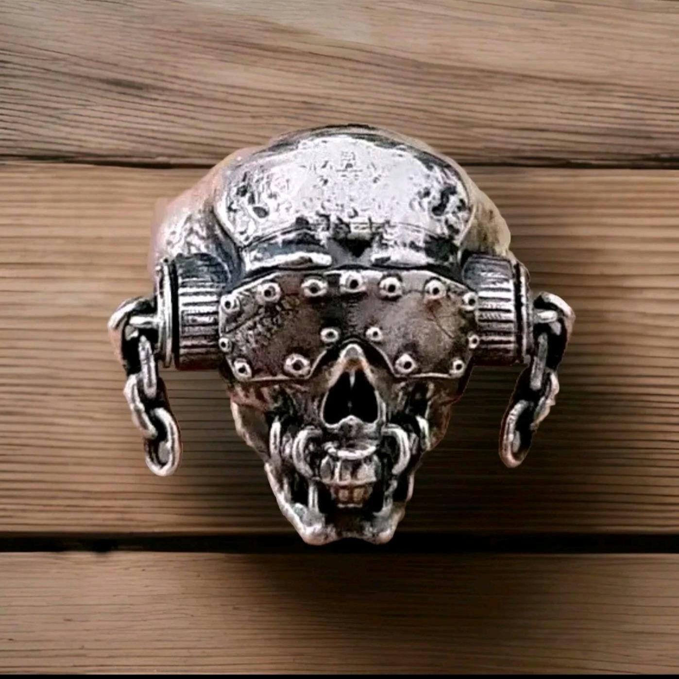 Handmade Sterling Silver Megadeth Vic Rattlehead Skull Ring - Heavy Metal Biker Jewelry