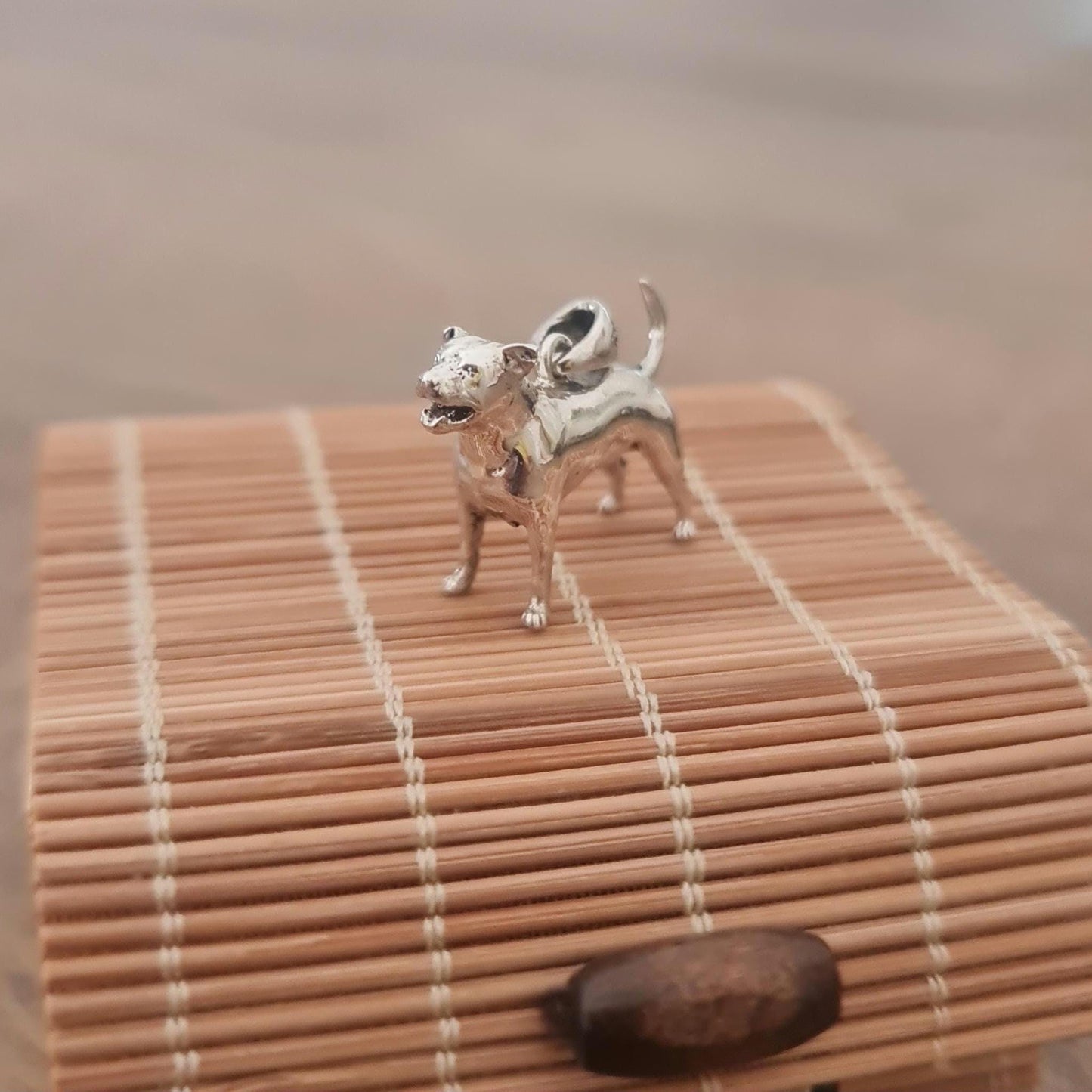 Silver American Staffordshire Terrier Dog figurine Pendant with Unique Design-solid & sturdy S