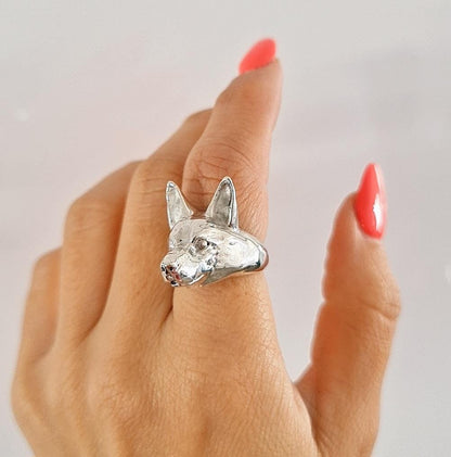 Handmade Sterling Silver German Shepherd Ring: Animal Jewelry