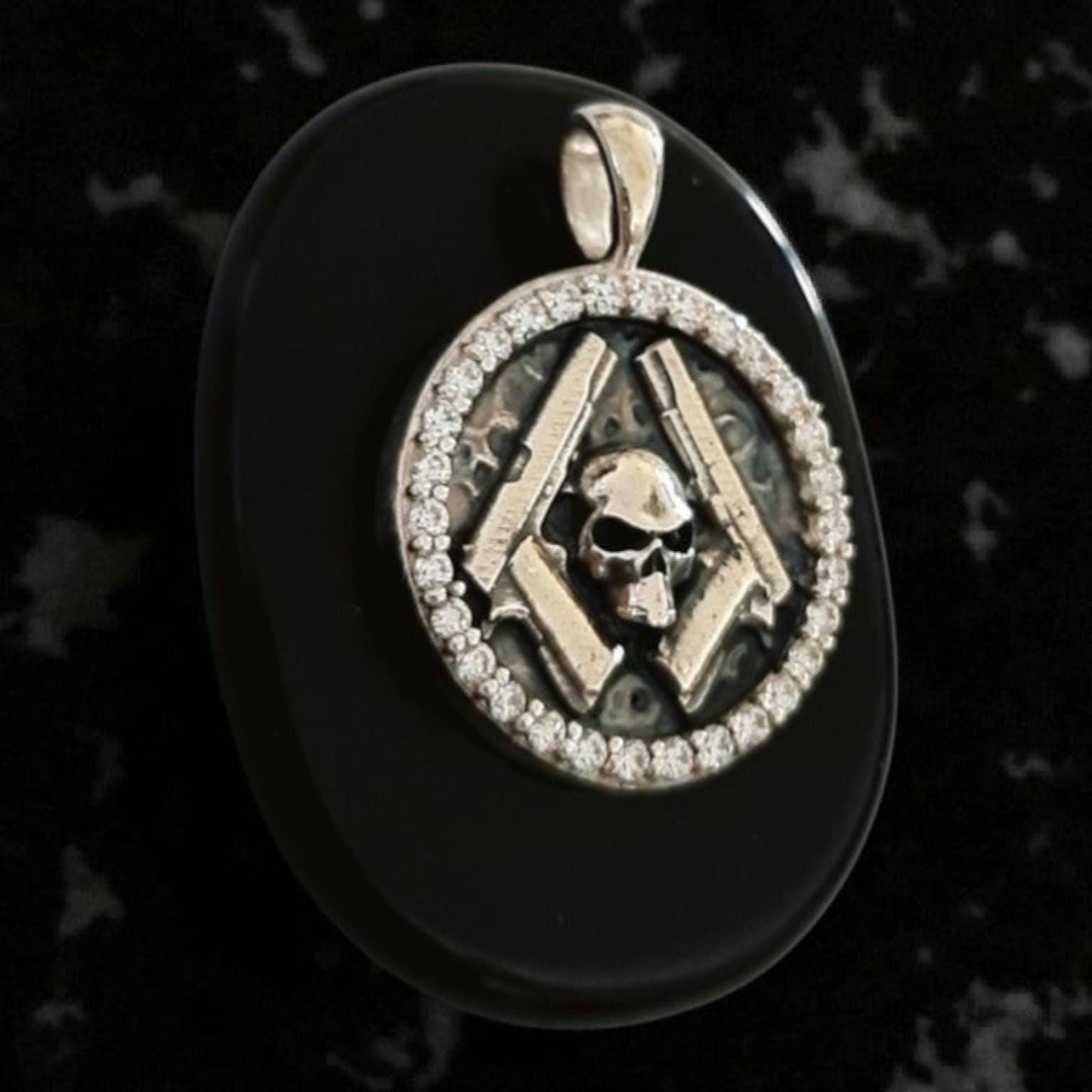 Skull  Guns bordered with Ziecon Gothic Biker Necklace for men & women   Rebel Outlaw Motorcycle Gift