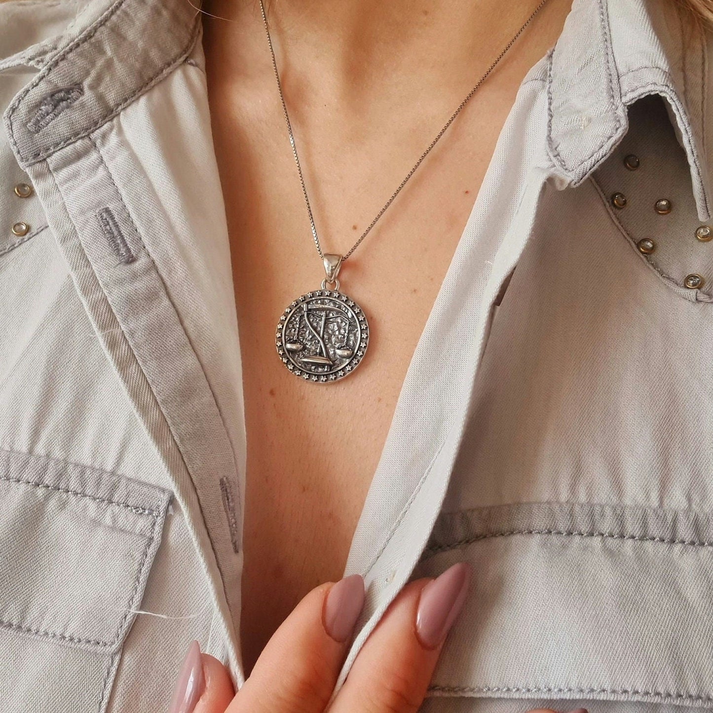 Saint Death's Balance Scale Pendant - Sterling Silver Scythe Necklace - La Santa Muerte necklace -