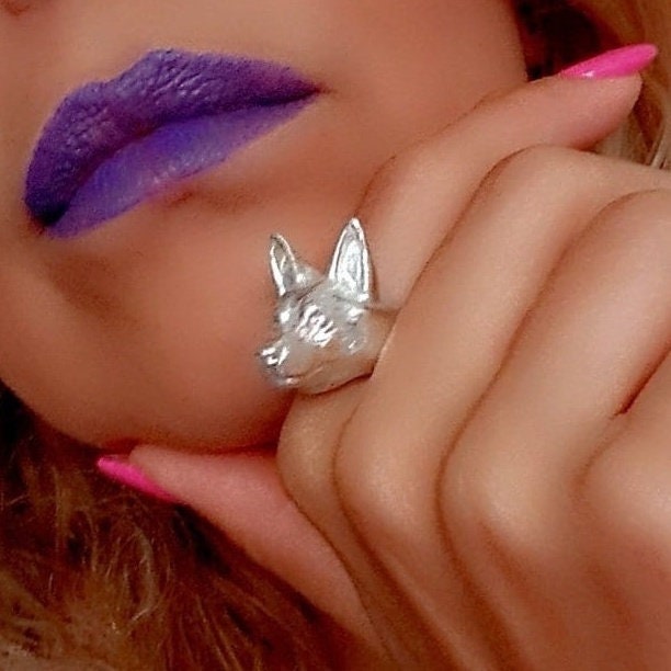 Handmade Sterling Silver German Shepherd Ring: Animal Jewelry