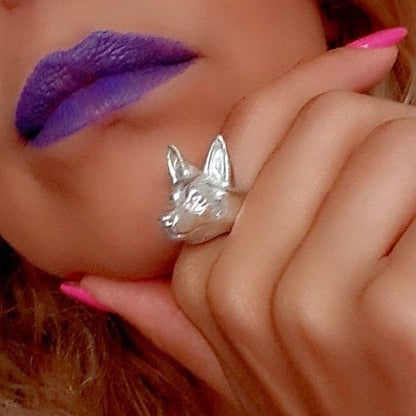 Handmade Sterling Silver German Shepherd Ring: Animal Jewelry