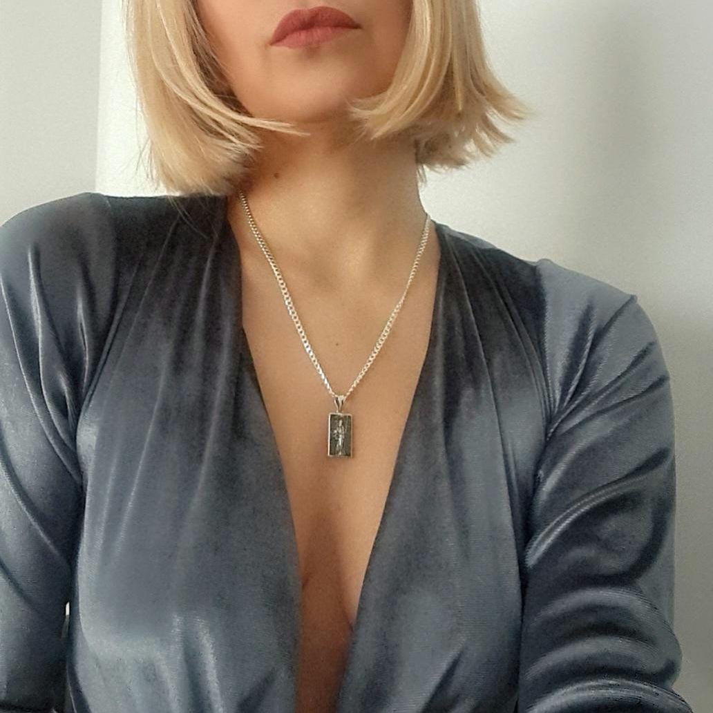 Handmade Sterling Silver La Santa Muerte Pendant: Gothic Divine Protection