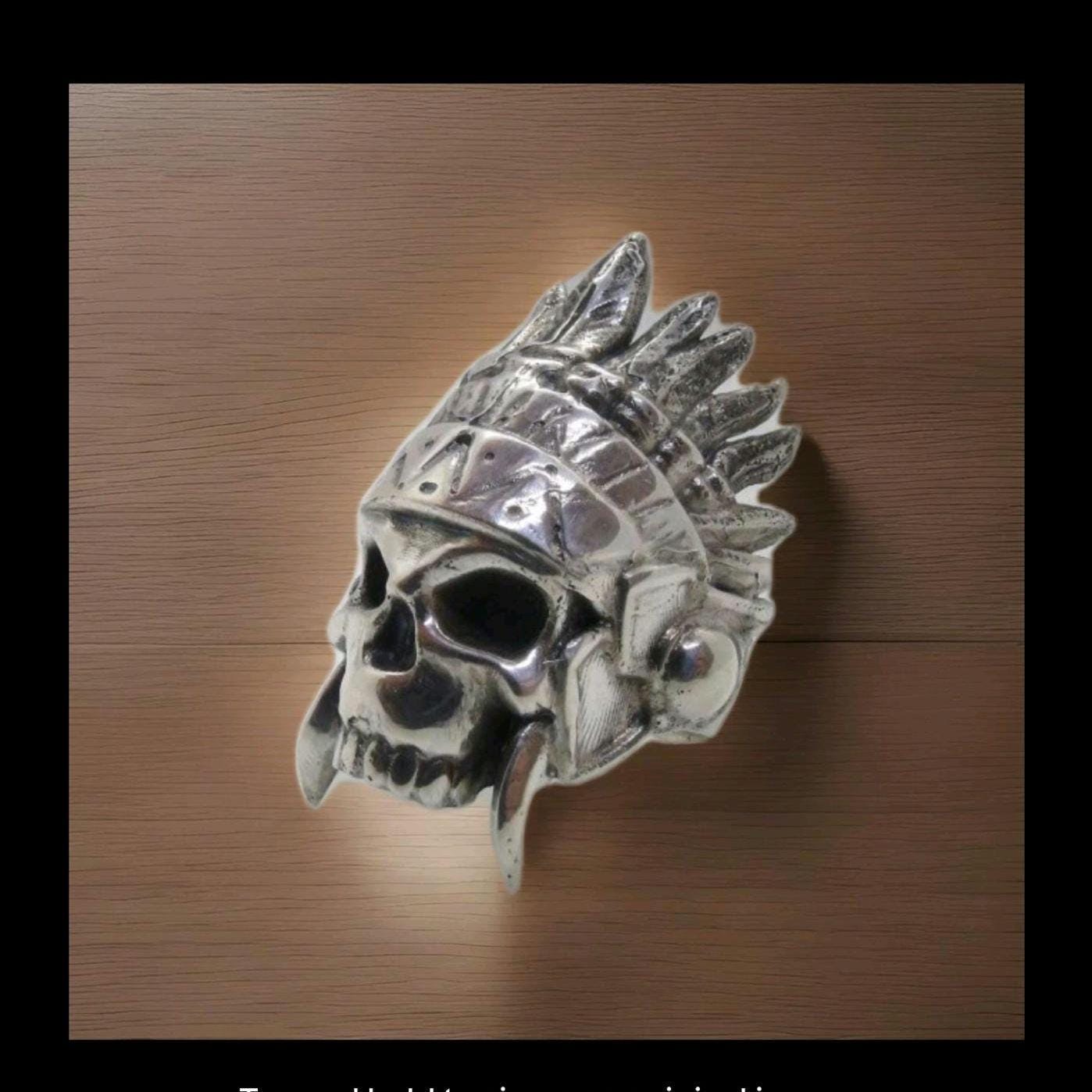 Handmade 925 Sterling Silver Native American Skull Ring: Gothic Chief Indian