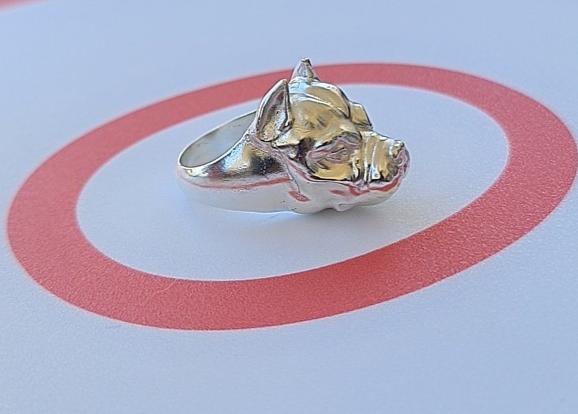 Handmade Sterling Silver American Pit Bull Ring - Dog Lover Gift
