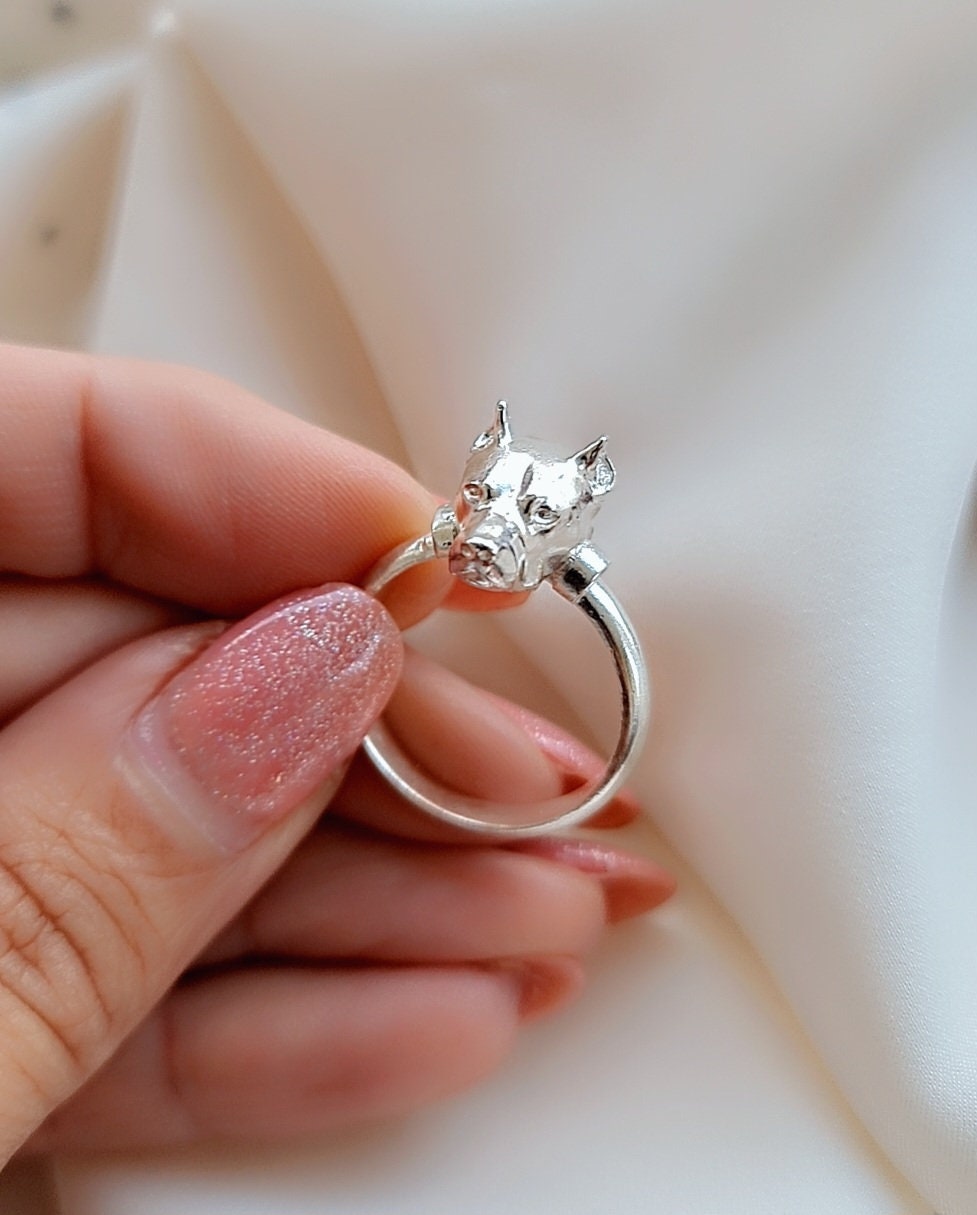 Sterling Silver PitBull Band Ring - Unique Gift for Pit Bull Lovers- Handcrafted