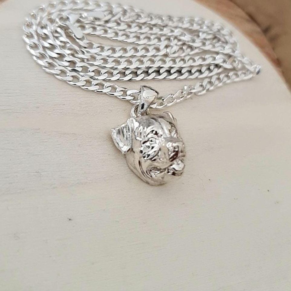 Rottweiler head  Solid  & Sturdy  pendant- Sculpture- Realistic Dog Model  -  925 Sterling Silver
