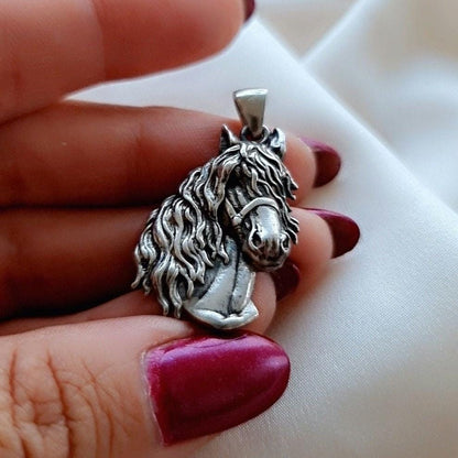 Handmade Gothic Sterling Silver Horse Pendant: Animal Lover Gift