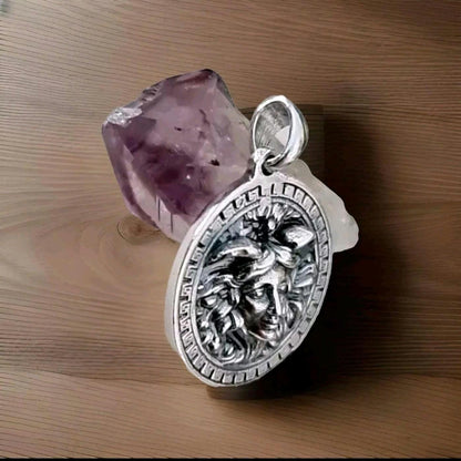 Greek Medusa Goddess Pendant  - sterling silver  captures the essence of Gorgon Medusa