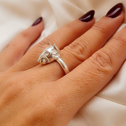 Detailed Bull Terrier Dog Band Ring 925 - Sterling Silver Handmade Animal Jewelry  -