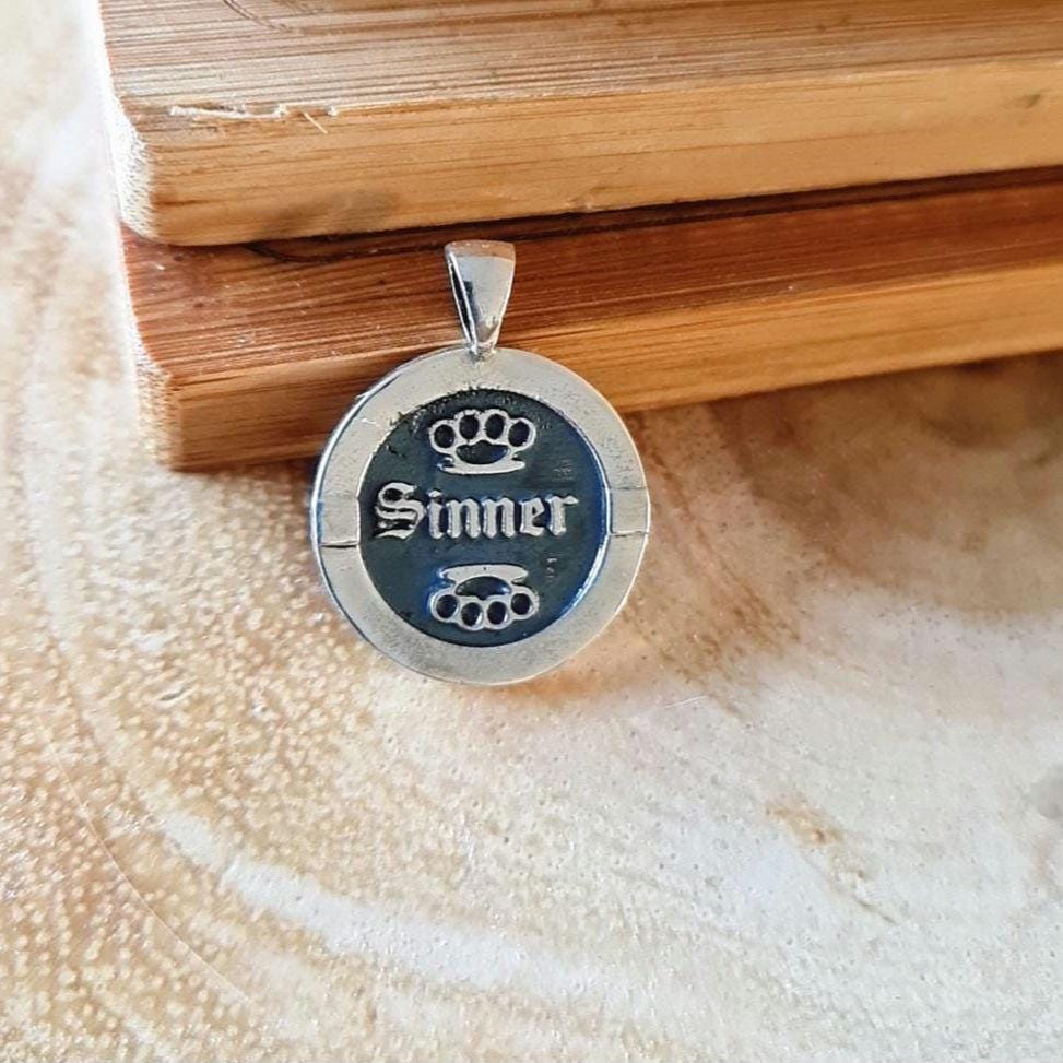 Sterling Silver Sinner Pendant: Gothic Unisex Jewelry