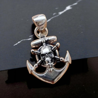 Nautical Anchor with Skull Pendant • Sterling Silver skull Pirate Handmade jewelry