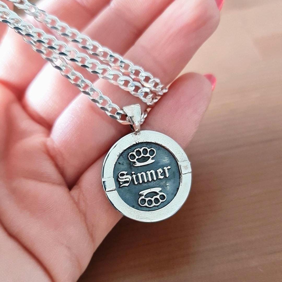 Sterling Silver Sinner Pendant: Gothic Unisex Jewelry