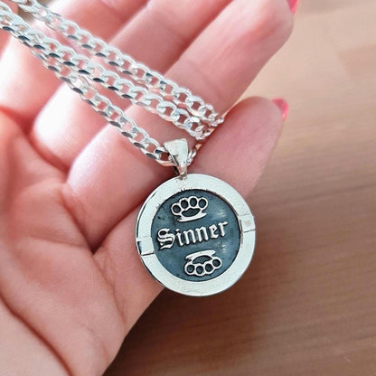 Sterling Silver Sinner Pendant: Gothic Unisex Jewelry
