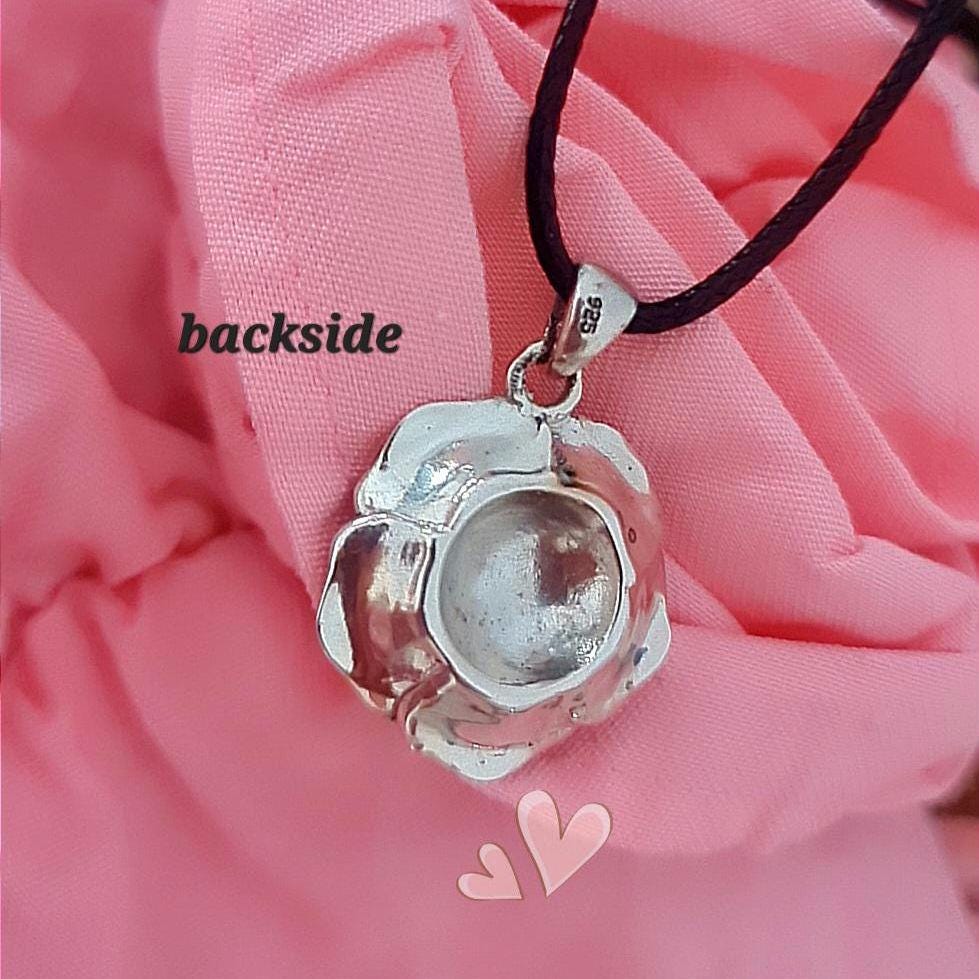 Oxidized Sterling Silver Rose Pendant - Handmade Floral Necklace