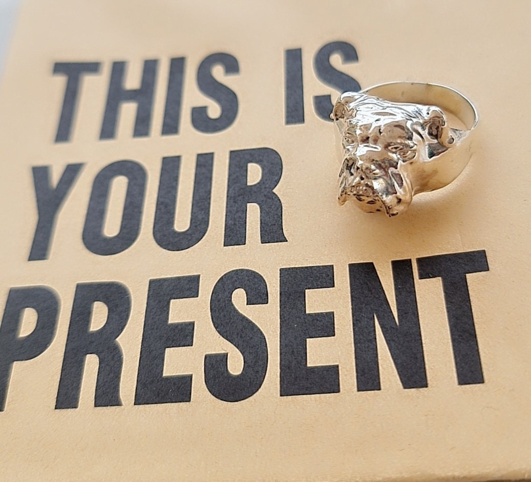 Handmade Sterling Silver English Bulldog Ring: Minimalist Dog Lover Jewelry