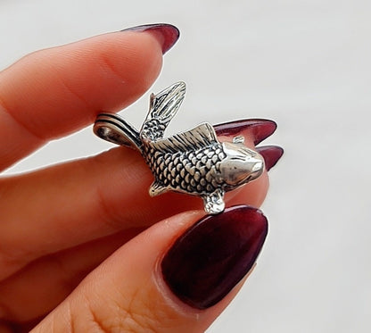 Handmade Sterling Silver Koi Fish Pendant: Lucky Japanese Necklace