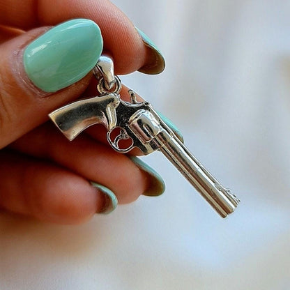 Handmade Sterling Silver Revolver Pendant: Western Style Jewelry