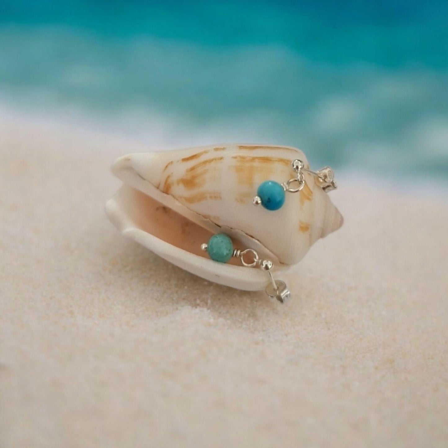 Natural Turquoise Sterling Silver Dangle Earrings – Handmade Boho Gemstone Jewelry December birthstone